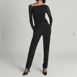 Reiss:Wool Blend Tuxedo Trousers - navy
